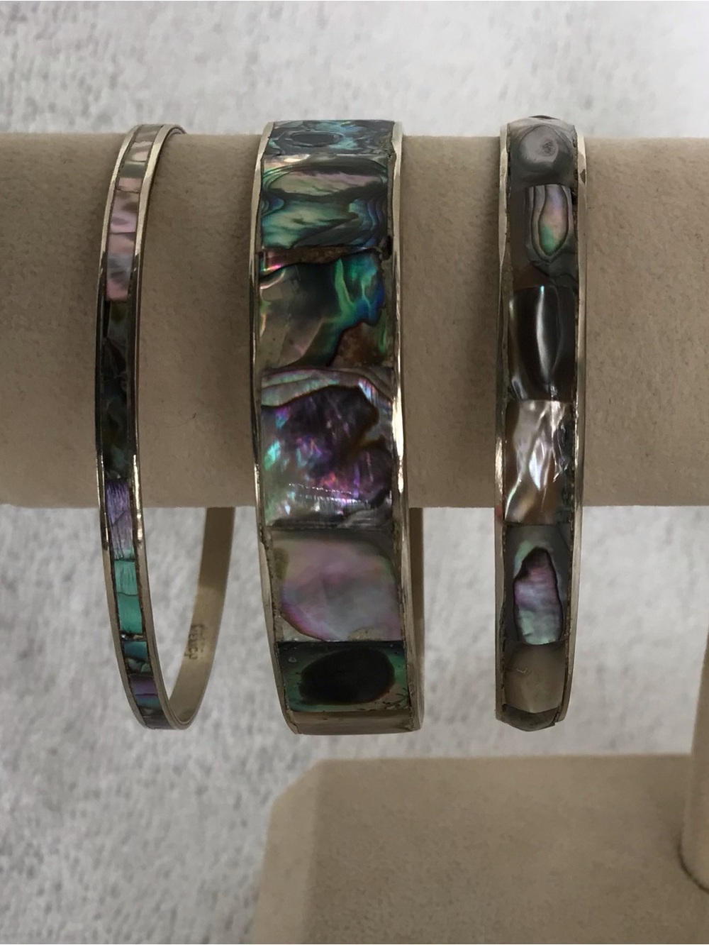 Vintage alpaca Mexico 3 bracelet set iridescent and colorful.